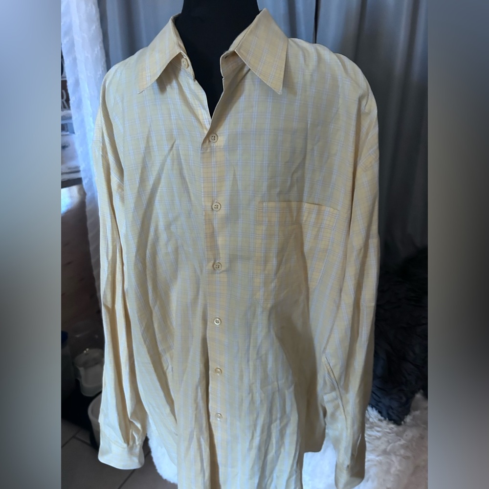 50%offw❤️ Burberry London Shirt yellow grey plaid XL USA flaw dry cleaner labels